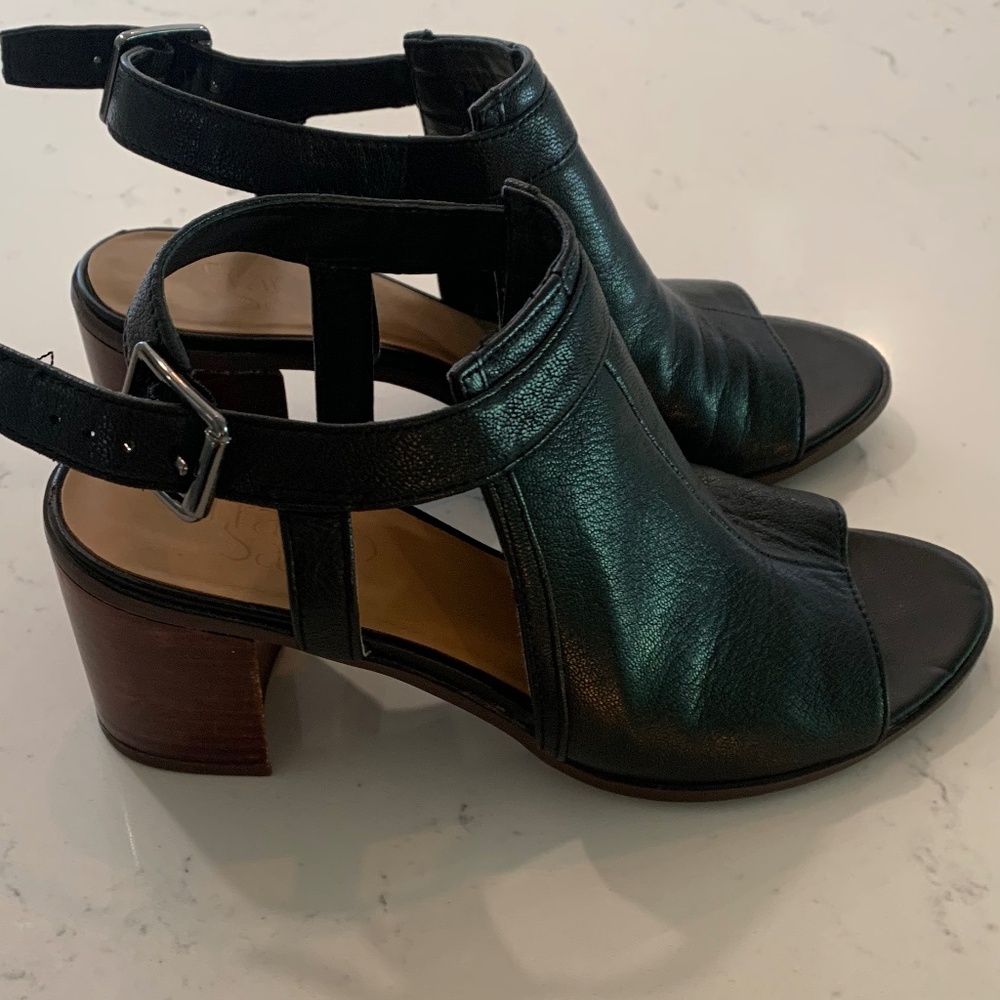 Franco Sarto Harlet Black Leather Slingback Block Heel Sandals Size 7 - Picture 2 of 4